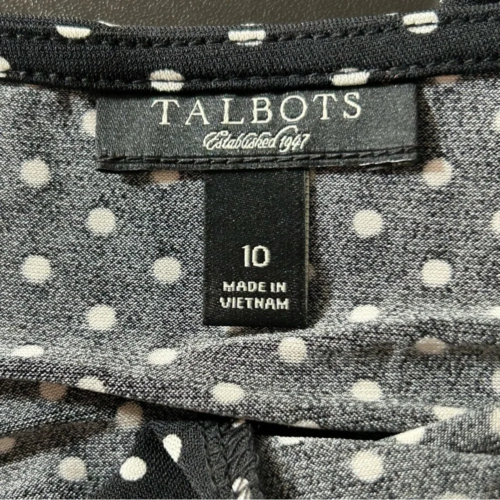 Talbots Black Polka Dot Long-Sleeve Wrap-Style Dress. Stretchy. Tie Waist Sz 10 - Picture 4 of 6